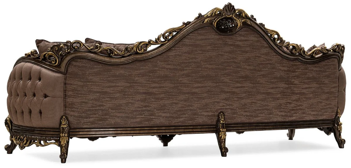 Luxury Baroque Living Room Sofa Gray / Brown / Gold - Handmade Baroque Style Sofa with Decorative Pillows - Luxury Living Room Furniture in Baroque Style - Baroque Furniture - Noble & Magnificent