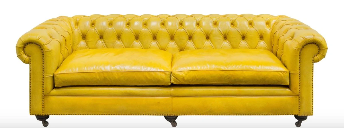 Luxury Chesterfield 2 seater sofa yellow 242 x 100 x H. 71 cm - Luxury leather furniture