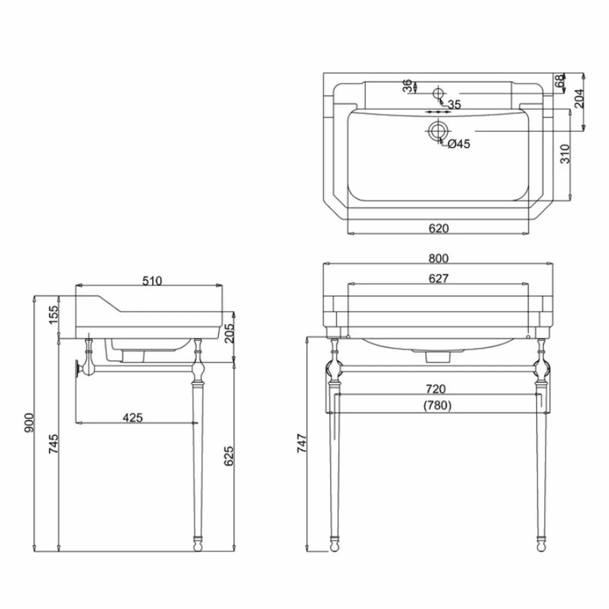 Luxury Art Nouveau washbasin white / gold 80 x 51 x H. 90 cm - bathroom furniture