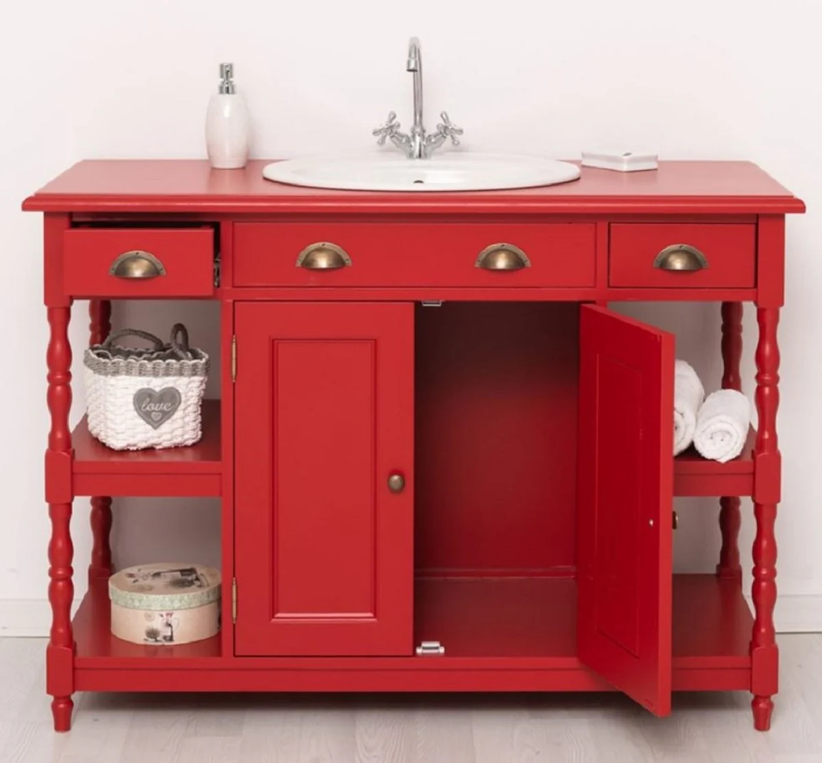 Country house style solid wood washbasin red 128 cm - country house style bathroom furniture