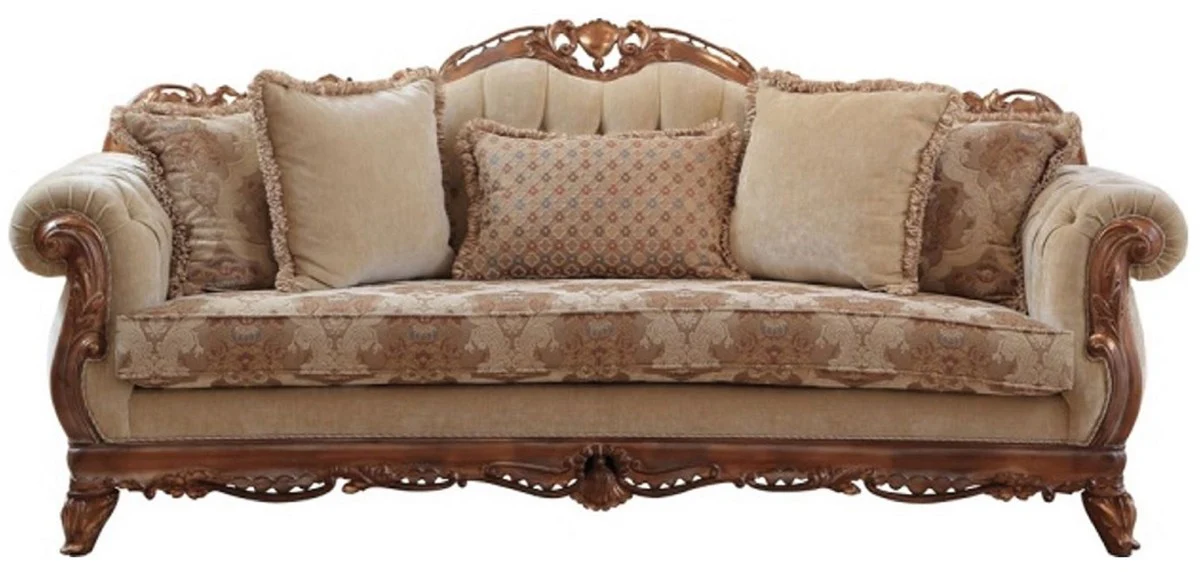 Luxury Baroque Living Room Set Beige / Brown - 2 Sofas & 2 Armchairs & 1 Coffee Table & 2 Side Tables - Handcrafted Living Room Furniture in Baroque Style - Noble & Magnificent