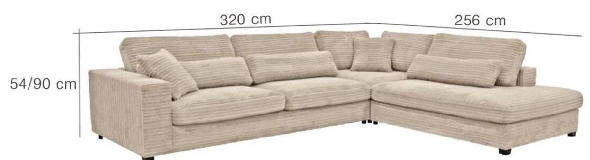 Luxury corner sofa 320 x 256 x H. 90 cm - Various colors - Modern living room corduroy sofa with cushions - Modern living room furniture