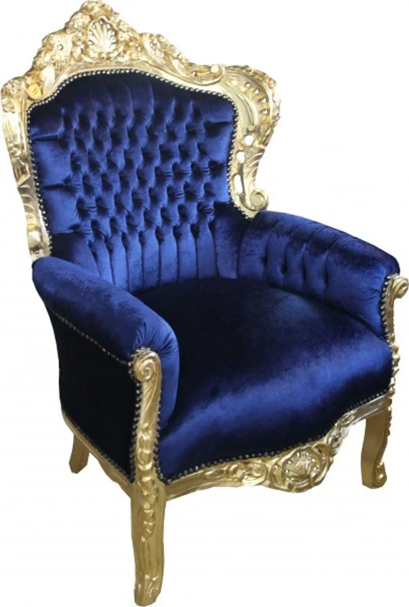 Barock Sessel King Royalblau/Gold