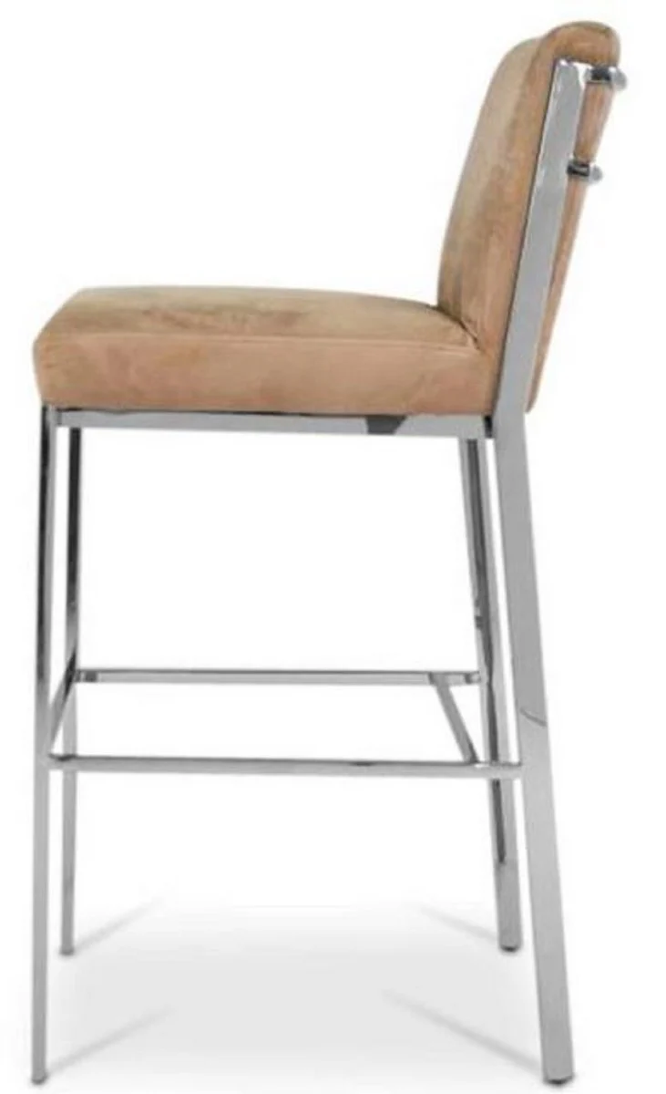 Luxury bar chair taupe / silver 43 x 54 x H. 101 cm - stainless steel bar stool with velvet fabric