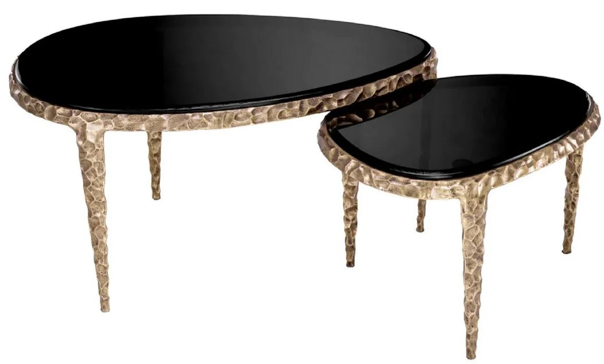Luxury side table set vintage brass / black - 2 aluminum tables with glass tops - living room furniture - hotel furniture - luxury furniture - luxury furnishings - furniture luxury