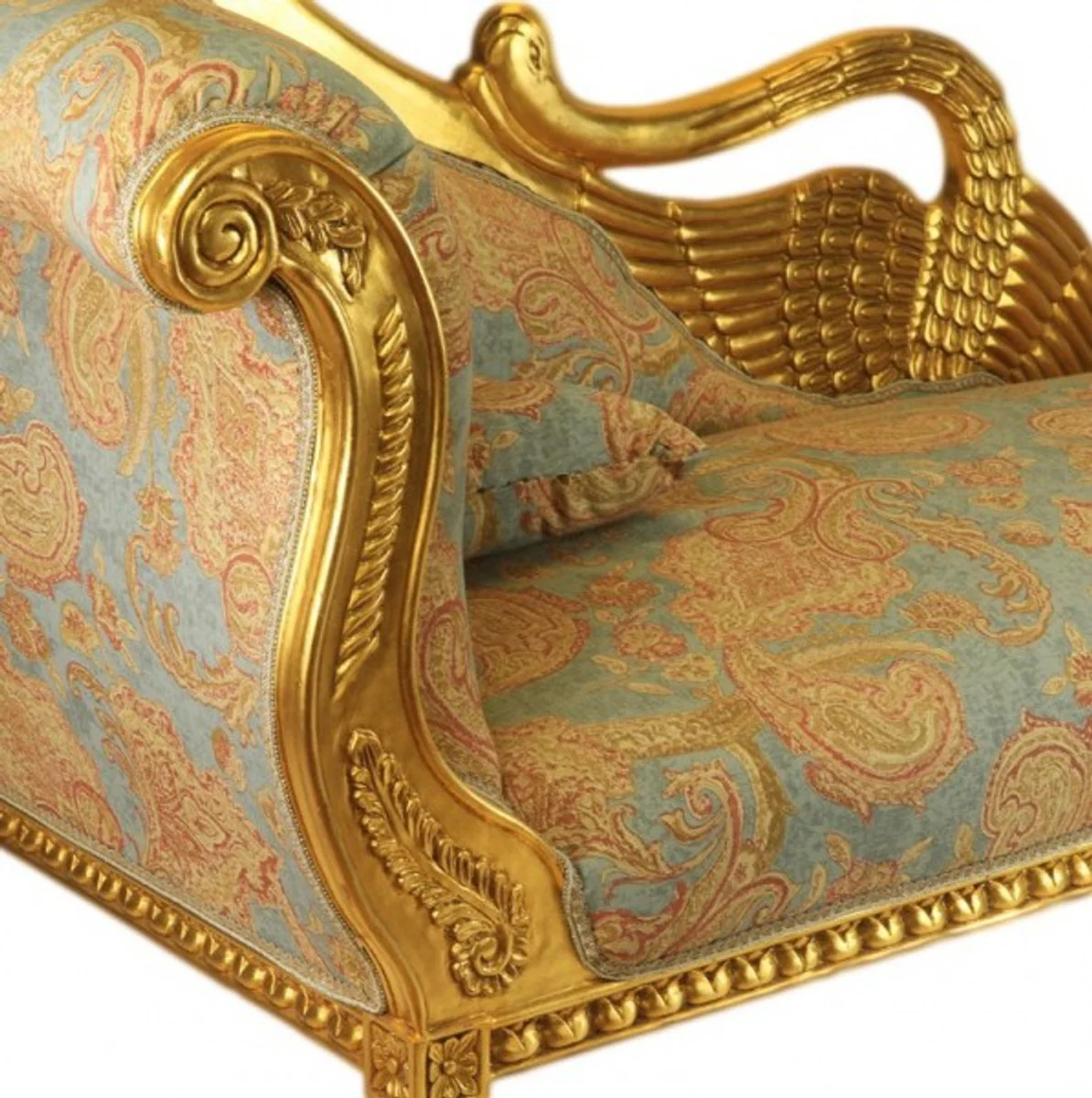 Baroque luxury chaise longue antique gold-turquoise-red pattern / gold - Golden Wings - luxury quality