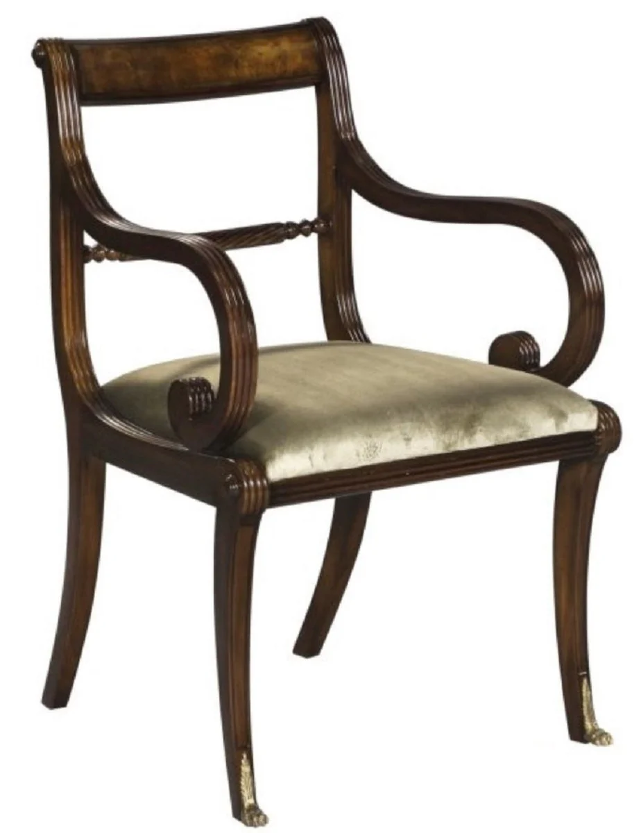 Luxury baroque dining chair with armrests brown / gold 59 x 57 x H. 88 cm - luxury quality
