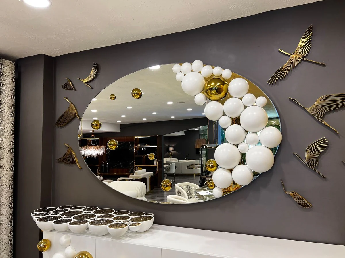 Luxury designer mirror white / gold 190 x H. 120 cm - Oval wall mirror - Cloakroom mirror - Luxury furniture - Hotel furniture - Designer furniture