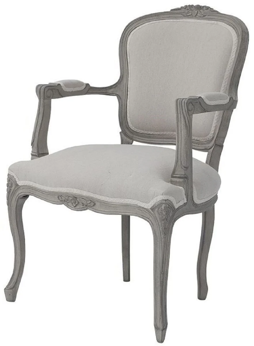 Luxury Baroque Dining Room Chair Set Gray - 6 handmade dining chairs with armrests in Baroque style - Baroque dining room furniture - Luxury quality