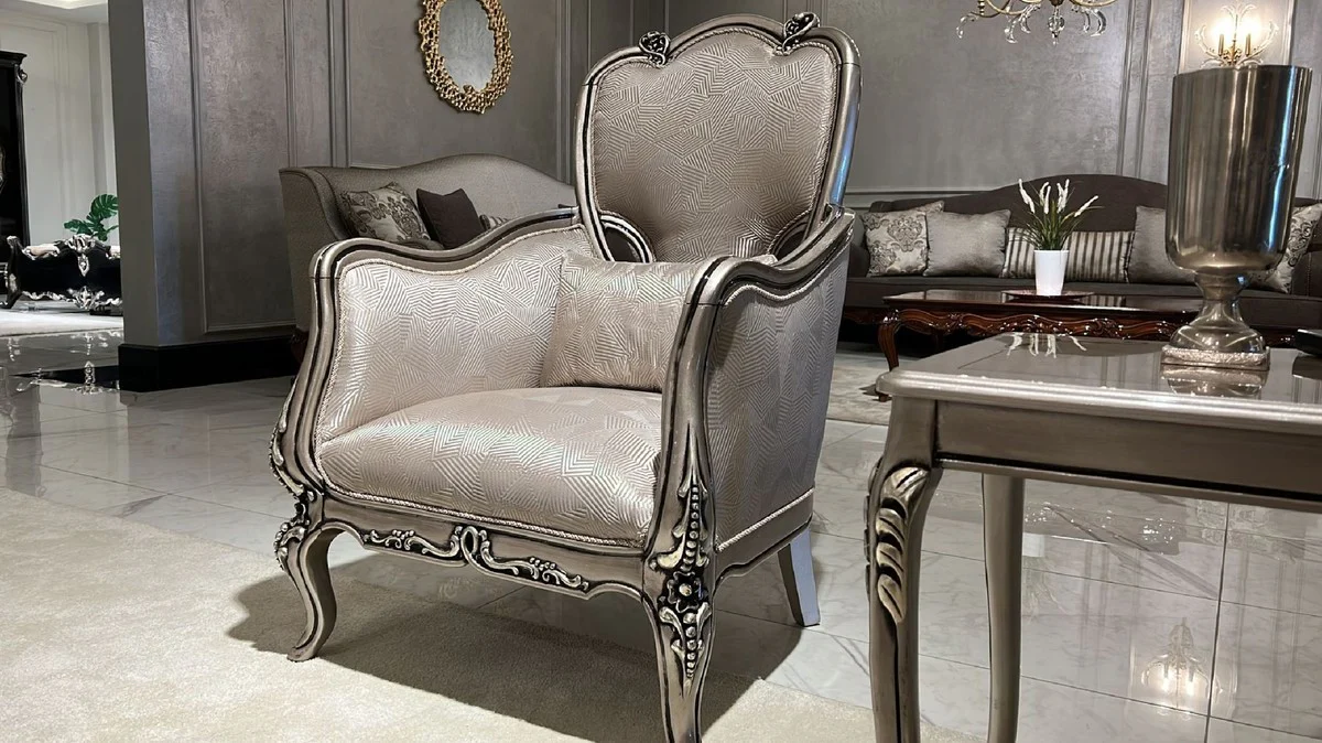 Luxury Baroque side table silver - Square solid wood table in Baroque style - Luxury living room furniture in Baroque style - Baroque furniture - Noble & magnificent