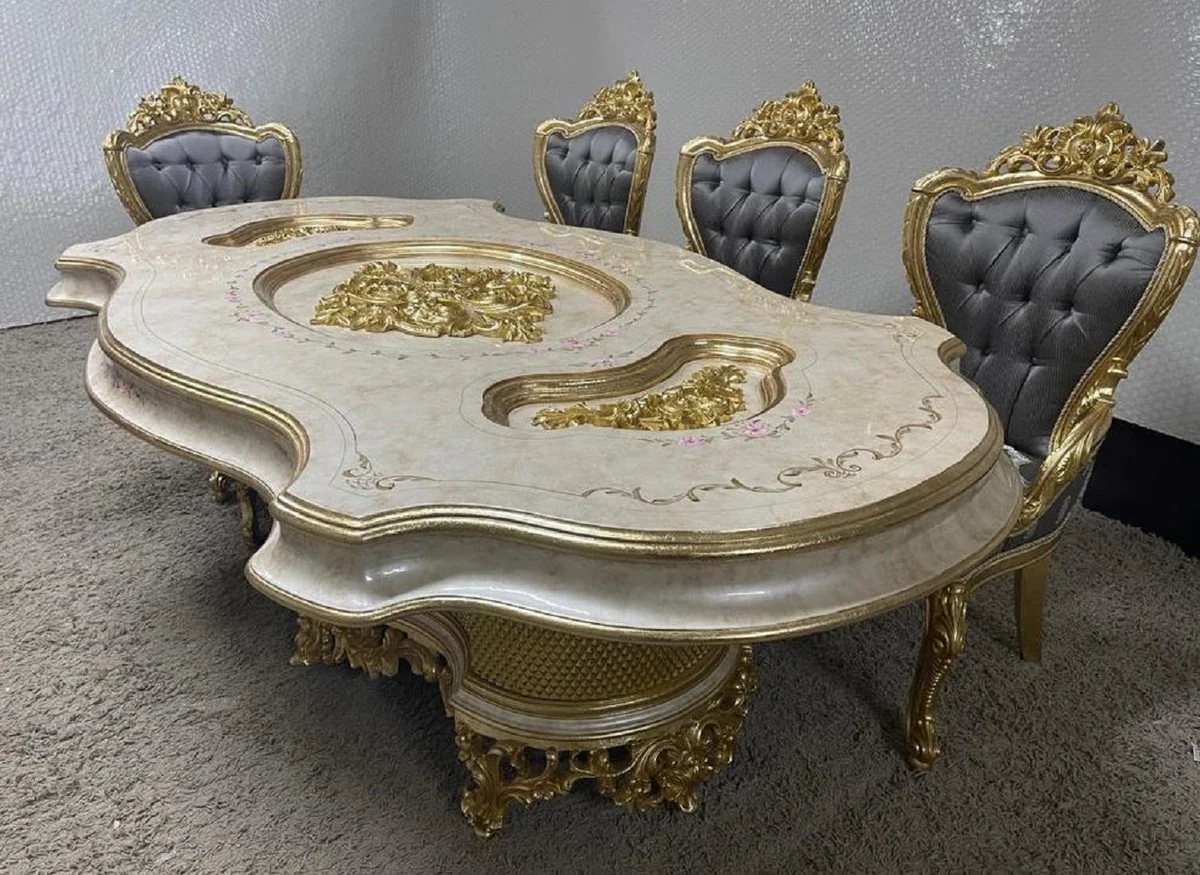Luxury Baroque Dining Room Set Multicolored / Gray / Gold - 1 Baroque Dining Table & 8 Baroque Dining Room Chairs - Baroque Dining Room Furniture - Luxury Dining Room Furniture in Baroque Style - Noble & Magnificent