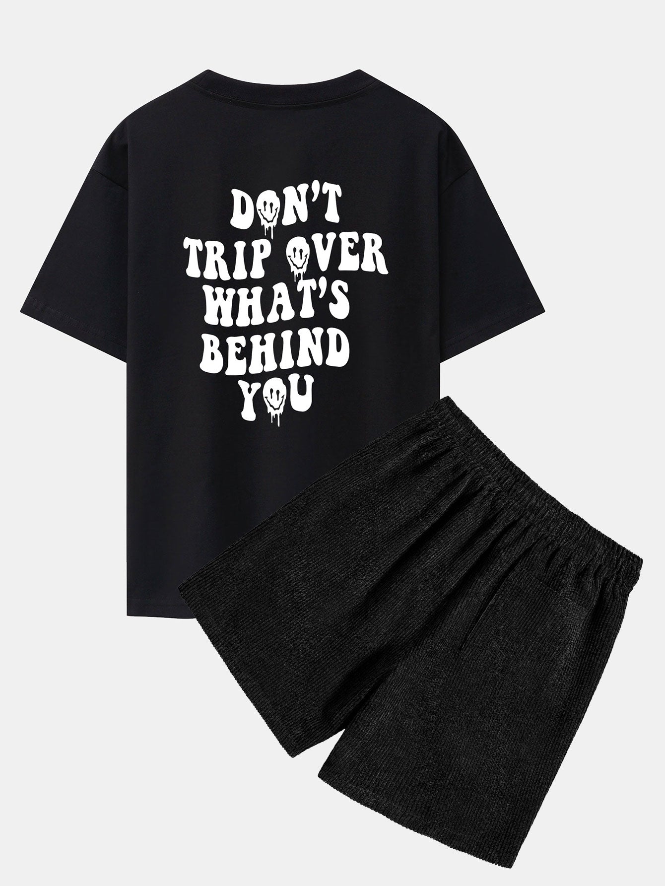 Slogan Back Print Oversize T-Shirt & Corduroy Shorts