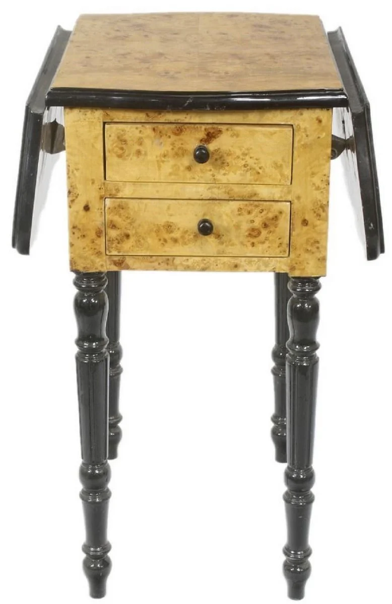 Art Deco side table with 2 drawers bird's eye maple light brown / black 40 x 30 x H. 75 cm - Art Deco living room furniture