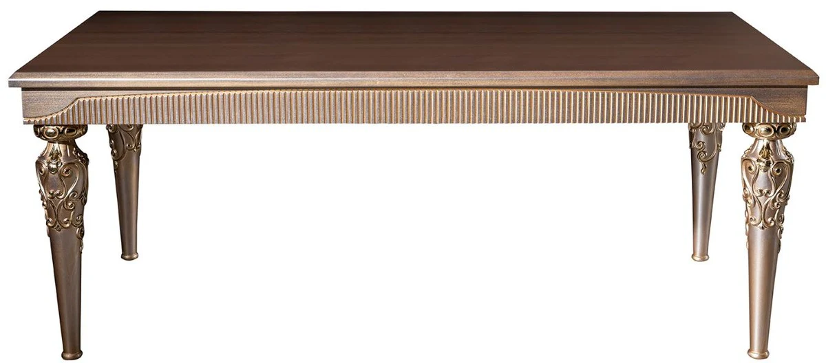 Luxury baroque dining table brown / silver / copper / gold 202 x 102 x H. 79 cm - solid wood kitchen table - dining room table - dining room furniture in the baroque style