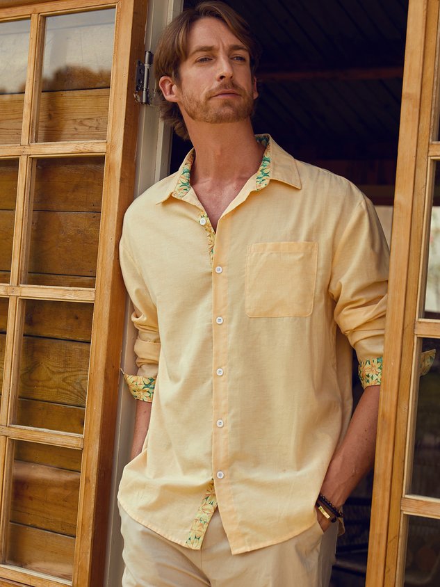 Hardaddy Cotton Floral Contrast Long Sleeve Shirt