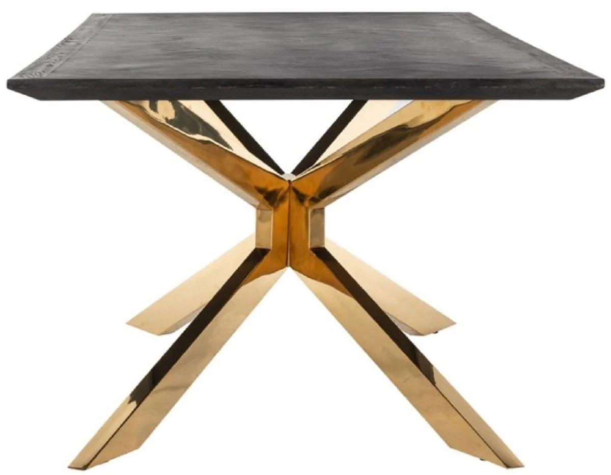 Luxury dining table black gray / gold 240 x 100 x H. 75 cm - Rectangular kitchen table with solid wood table top - Dining room furniture - Kitchen furniture - Luxury furniture - Luxury furnishings