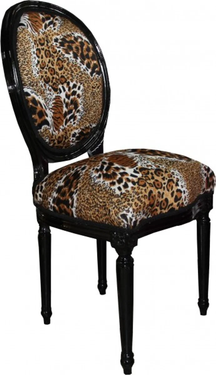 Baroque Dining Chair Medallion Tiger Pattern / Black - Baroque Furniture - Limited Edition