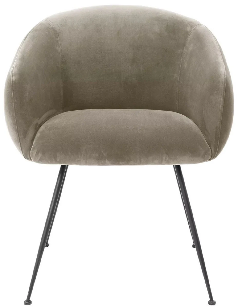 Luxury dining room chair with armrests Greige / Black 61 x 60 x H. 79 cm - Kitchen chair with elegant velvet fabric - Dining room furniture - Kitchen furniture - Luxury furniture - Luxury furnishings
