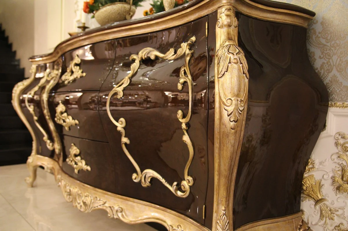 Luxury baroque chest of drawers with wall mirror dark brown / gold - handmade solid wood cabinet with elegant mirror - magnificent furniture in baroque style