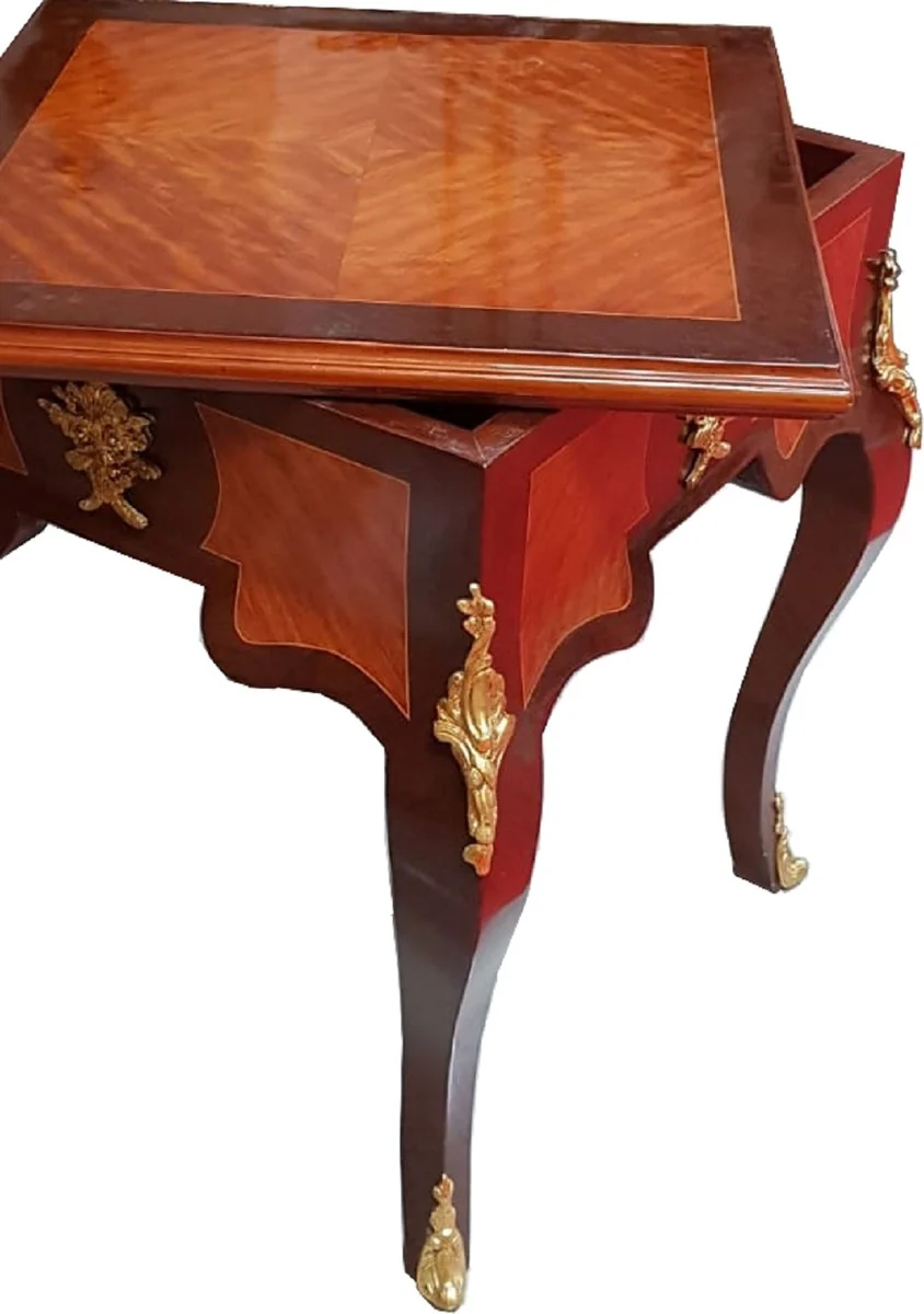 Art Deco solid wood chess table brown / dark brown / beige / brass 60 x 60 x H. 71 cm - handmade game table - side table - antique style baroque furniture