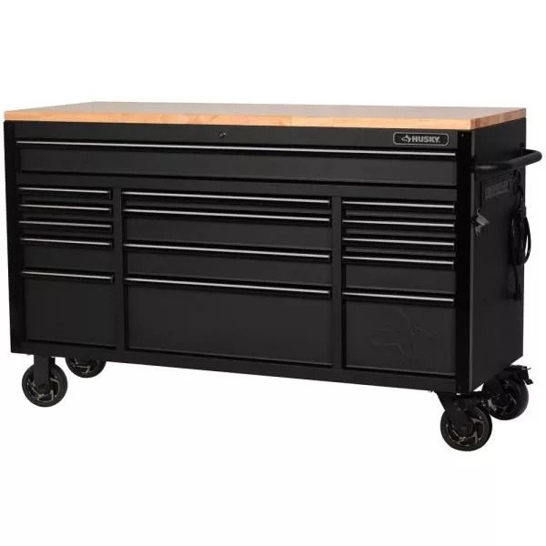 61 IN. W X 23 IN. D HEAVY-DUTY 15-DRAWER MOBILE WORKBENCH WITH SOLID WOOD TOP