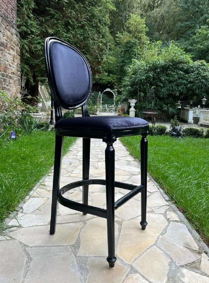 Baroque bar chair black - magnificent baroque style solid wood bar stool with elegant velvet fabric - baroque bar furniture