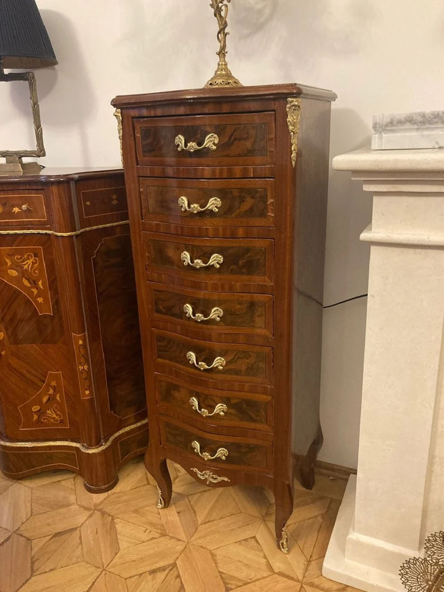 Baroque chest of drawers with 7 drawers brown / gold - handmade solid wood cabinet in baroque style - living room furniture in baroque style - baroque furniture - baroque furnishings
