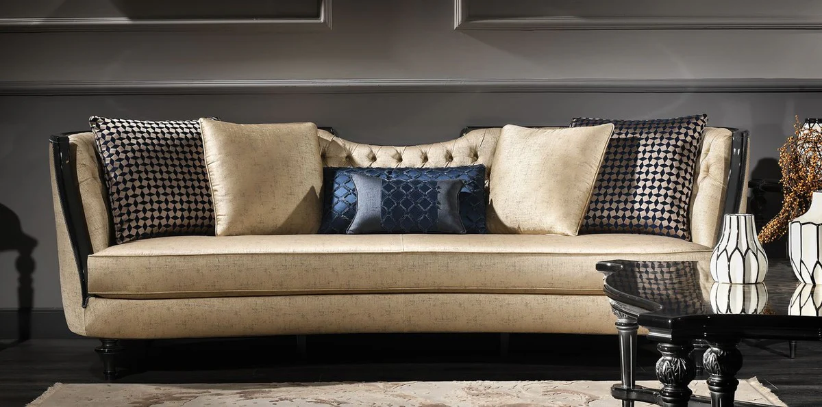 Luxury Baroque living room set blue / gold / black - 2 sofas & 2 armchairs & 1 coffee table & 2 side tables - Baroque furniture - noble & magnificent