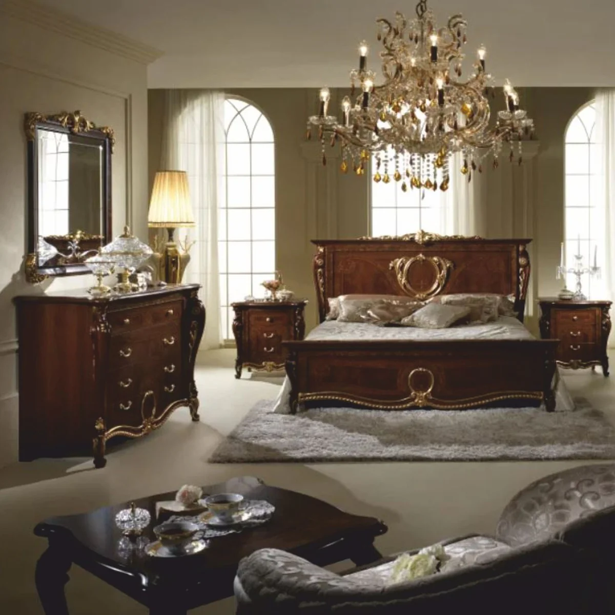 Luxury Baroque Double Bed Dark Brown / Gold - Baroque Furniture - Made in Italy