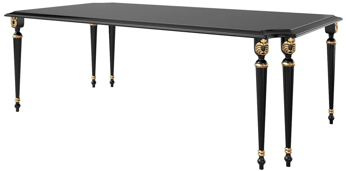 Luxury Baroque dining room set gold / black / antique gold - 1 dining room table & 6 dining room chairs with high-quality leather - Baroque dining room furniture - Luxury quality - Noble & magnificent