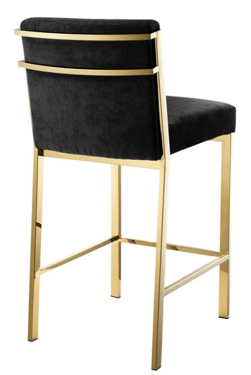 Luxury bar chair black / gold 43 x 54 x H. 91 cm - designer stainless steel bar stool with velvet fabric - bar furniture