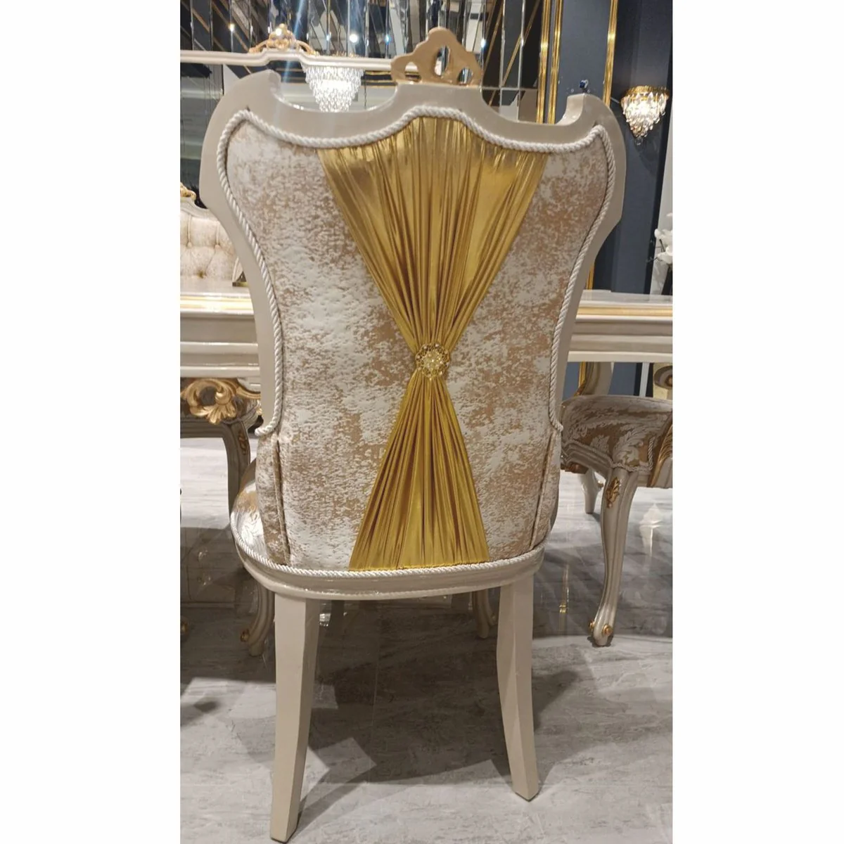 Luxury Baroque Dining Room Chair Gold / White / Gray / Gold H. 110 cm - Baroque Dining Room Furniture