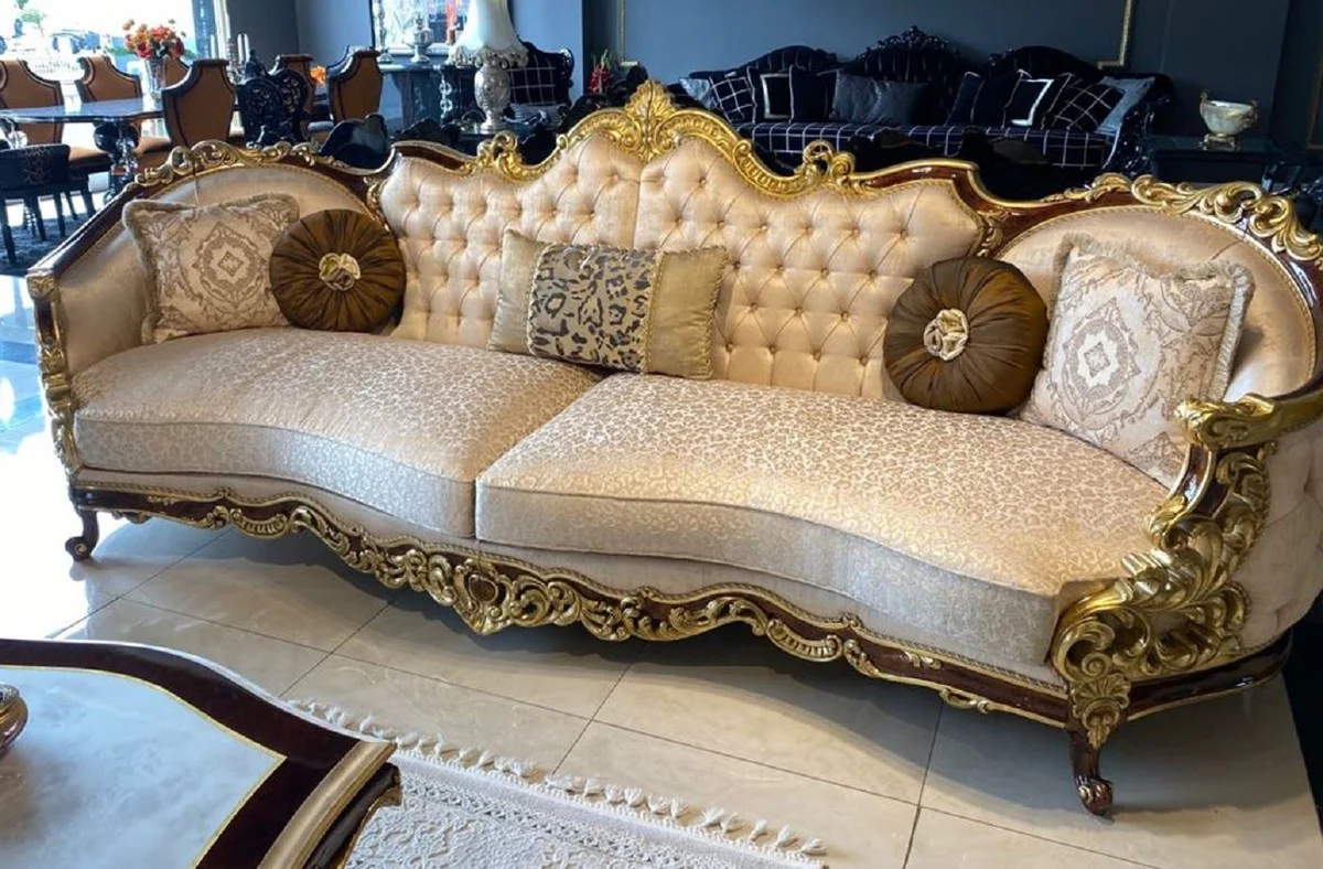 Luxury Baroque Living Room Set Silver / Brown / Gold - 2 Sofas & 2 Armchairs & 1 Coffee Table & 2 Side Tables - Handcrafted Living Room Furniture in Baroque Style - Noble & Magnificent