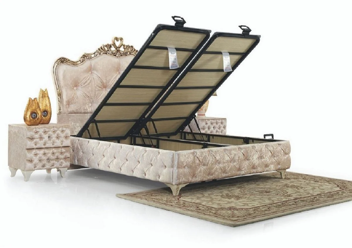 Luxury Baroque Bedroom Furniture Set Beige / Cream / Brown - Various Sizes - 1 Baroque Double Bed & 2 Baroque Nightstands - Baroque Bedroom & Hotel Furniture