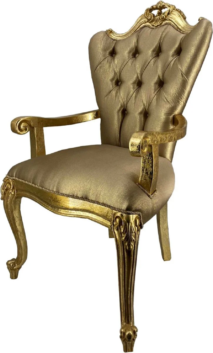 Luxury Baroque Dining Room Chair Set Gold / Gold - 6 Kitchen Chairs with Armrests - Baroque Dining Room Furniture - Noble & Magnificent