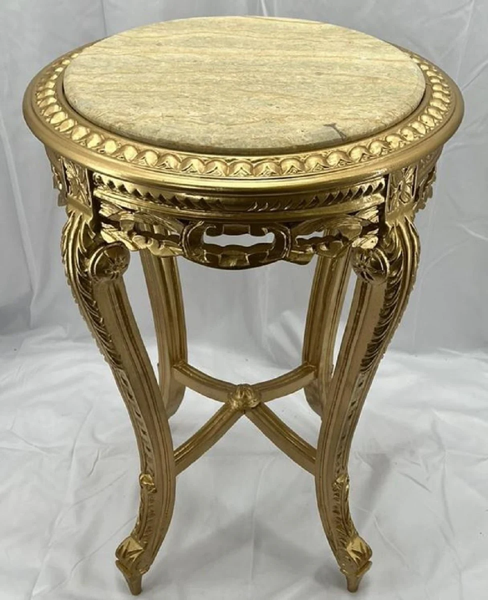Baroque side table gold / cream - handmade antique style solid wood table with marble top - living room furniture in baroque style - antique style furniture - baroque furnishings - baroque furniture