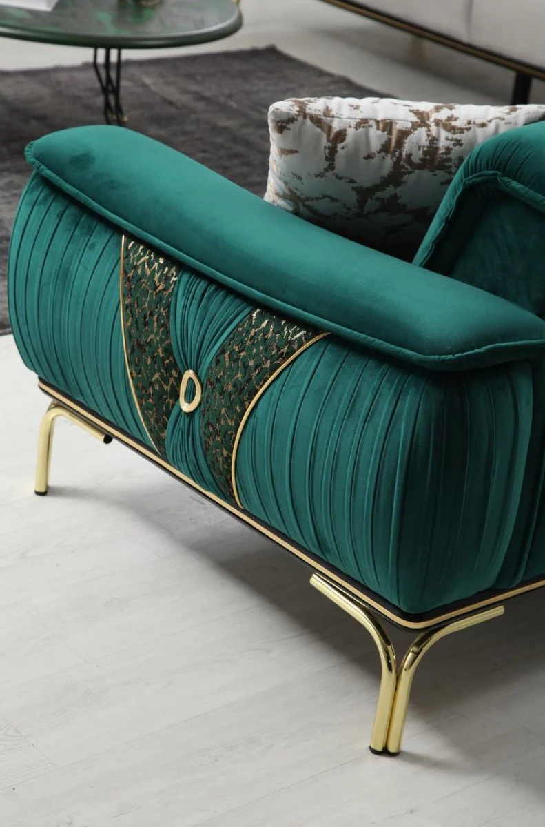 Luxury living room sofa with adjustable backrest green / gold 223 x 93 x H. 78 cm - Luxury living room furniture