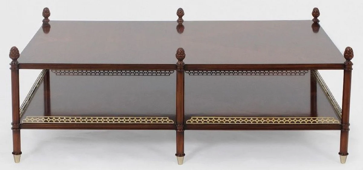 Luxury Art Nouveau coffee table brown / gold / brass 129 x 81 x H. 48 cm - Noble mahogany living room table - Living room furniture - Luxury quality