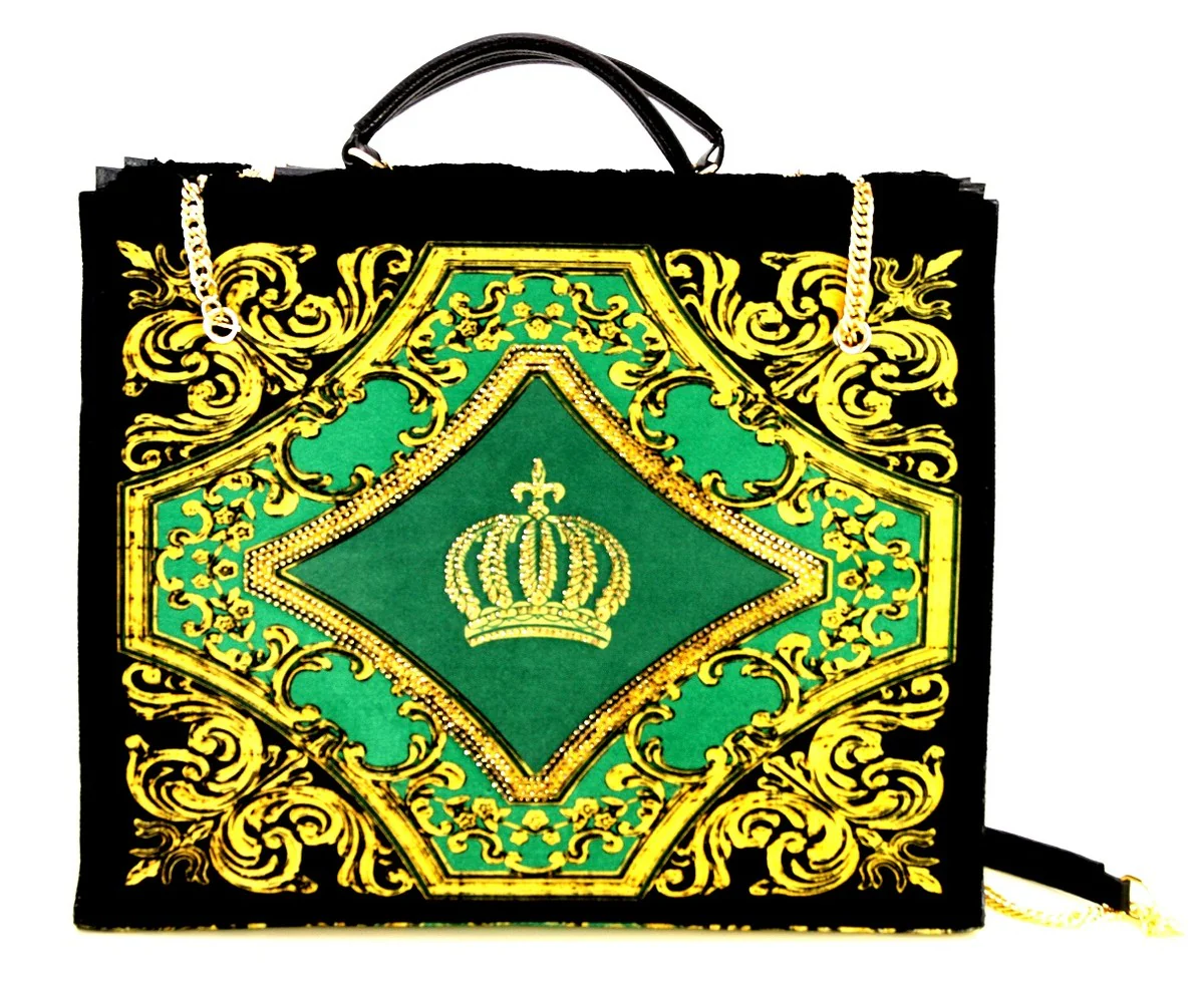 Pompöös by Luxus women's handbag crown and glitter stones green / black / gold 43 x H. 43 cm - designed by Harald Glööckler