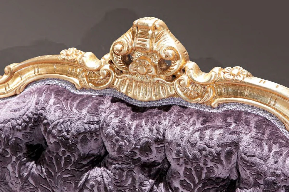Luxury Baroque 3 Seater Sofa Purple / Gold - Magnificent living room sofa with elegant pattern - Baroque living room & hotel furniture - First class quality - Made in Italy