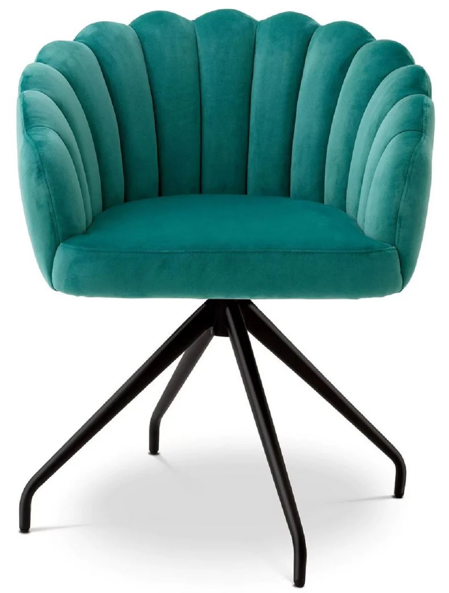 Luxury dining room chair turquoise / black 65.5 x 64 x H. 78.5 cm - swivel chair with elegant velvet fabric - dining room furniture - luxury furniture - luxury furnishings - dining room furnishings