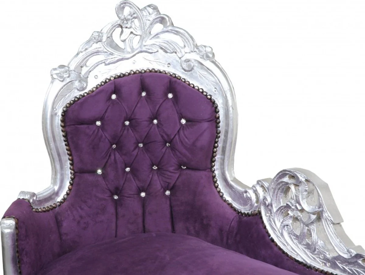 Baroque Chaise Longue King Purple/Silver with Bling Bling Rhinestones Interior