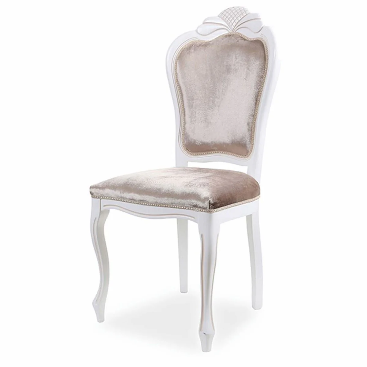 Luxury Baroque Velvet Dining Chair Set of 6 Gray / White - Baroque Furniture
