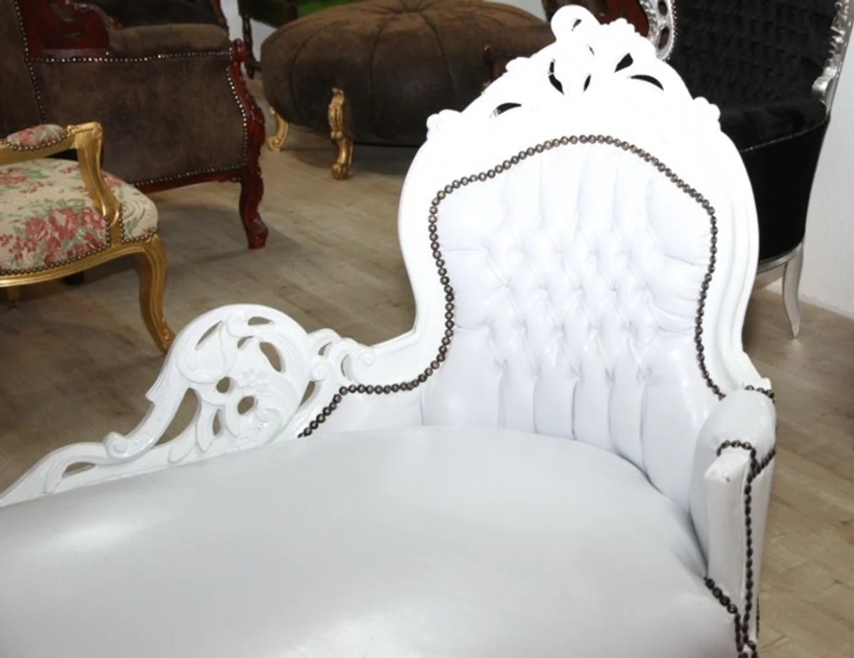 Baroque chaise longue white/white leather look - Recamiere lounger