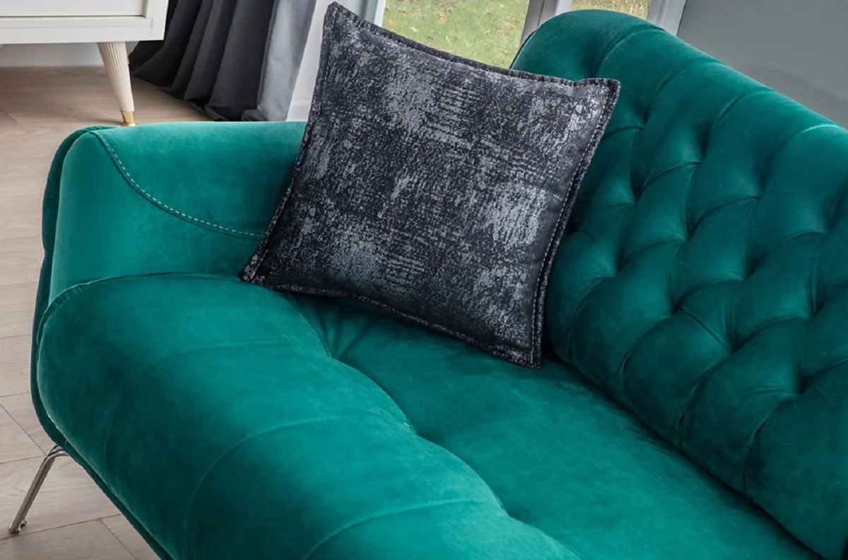 Luxury Chesterfield sofa bed green / silver 230 x 95 x H. 75 cm - Modern living room sofa - Chesterfield living room furniture