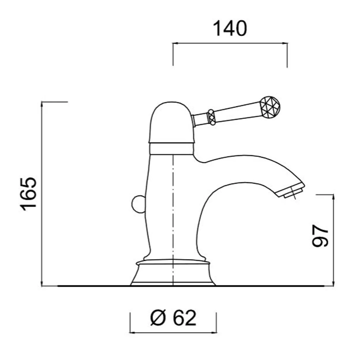 Luxury basin mixer with Swarovski crystal glass silver H. 16.5 cm - luxury single-lever basin mixer