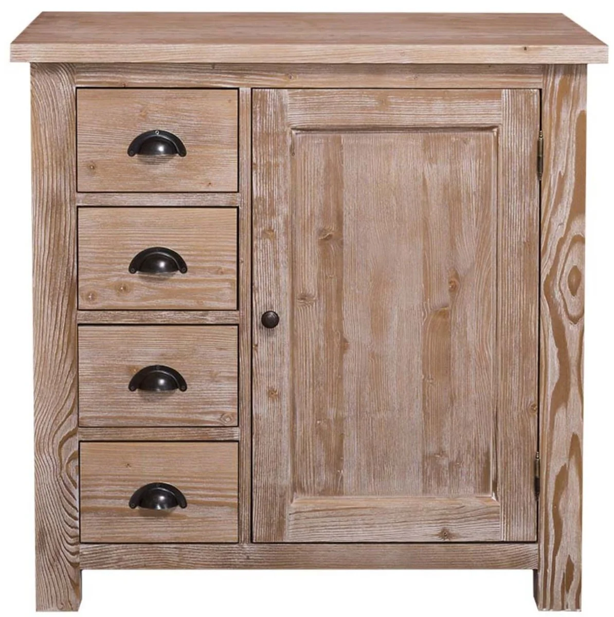 Country house style kitchen cabinet natural colors 92 x 65 x H. 90 cm - kitchen base cabinet with door and 4 drawers