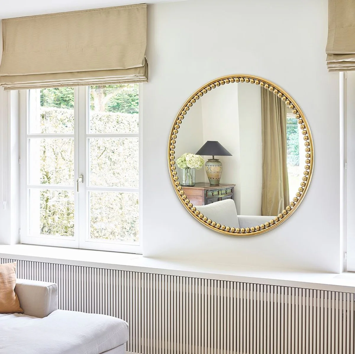 Luxury wall mirror gold Ø 107 cm - round living room mirror with metal frame - bedroom mirror - bathroom mirror - cloakroom mirror - luxury collection