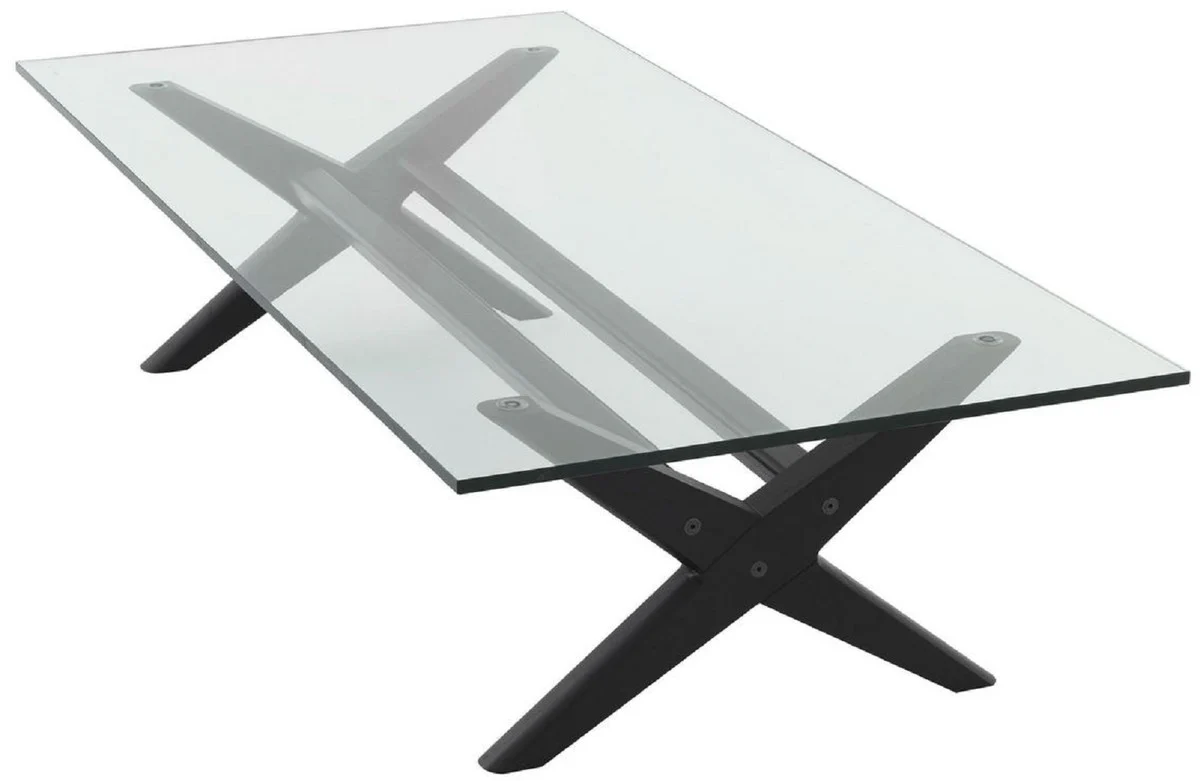 Luxury coffee table black 160 x 80 x H. 40.5 cm - Rectangular solid wood living room table with glass top - Luxury living room furniture