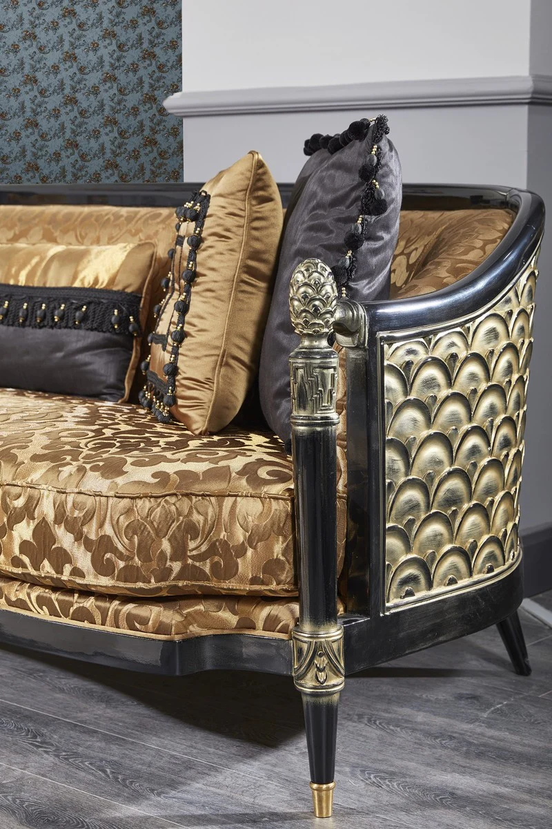 Luxury Baroque Chesterfield Sofa Gold / Black 231 x 94 x H. 83 cm - Baroque living room furniture